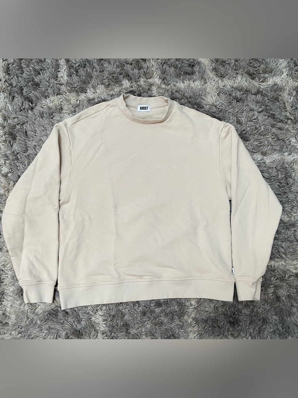 Krost Cotton Fleece Embroidered Crewneck Sweatshirt Oatmeal Size Small